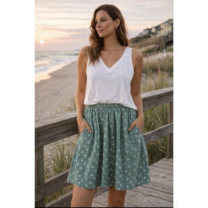 Women's Local Green & White Patterned A-Line Skirt S